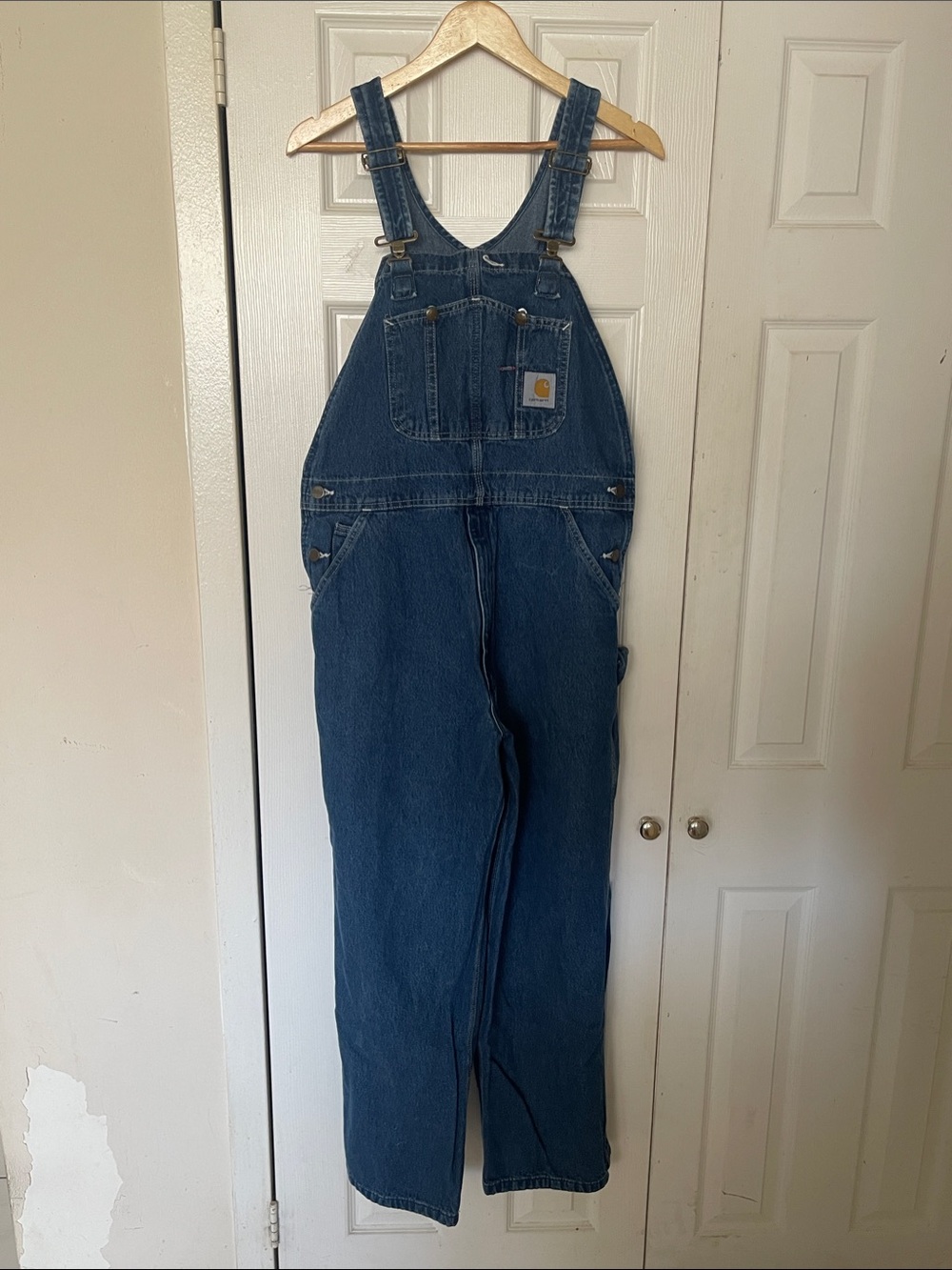 Carhartt 2009 R07 Washed Denim Bibs Overall Unlined Size 36X30 In DST